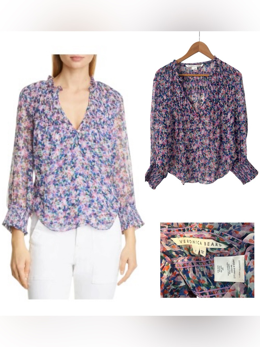 Veronica Beard Martie Silk Floral Top